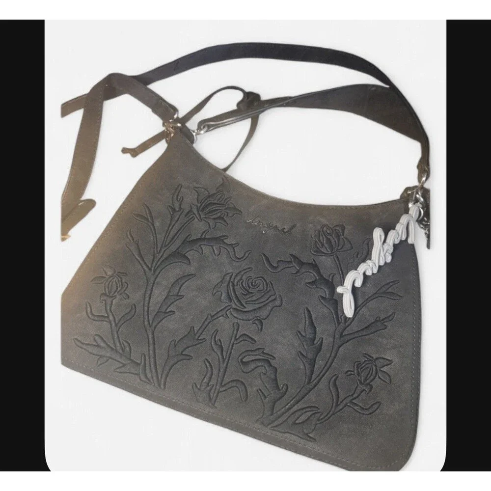 Desigual Black Floral Embroidered Shoulder Bag Adjustable Strap 25WAXP40